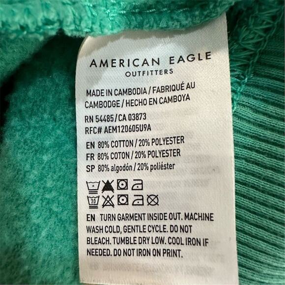 American Eagle Unisex XS Green Graphic Crewneck Pullover Sweater - Picture 7 of 10